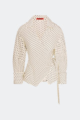Anya Crepe Wrap Top - Macadamia/Black Polka Dot