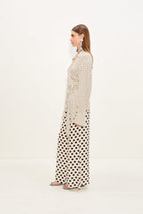 Anya Crepe Wrap Top - Macadamia/Black Polka Dot