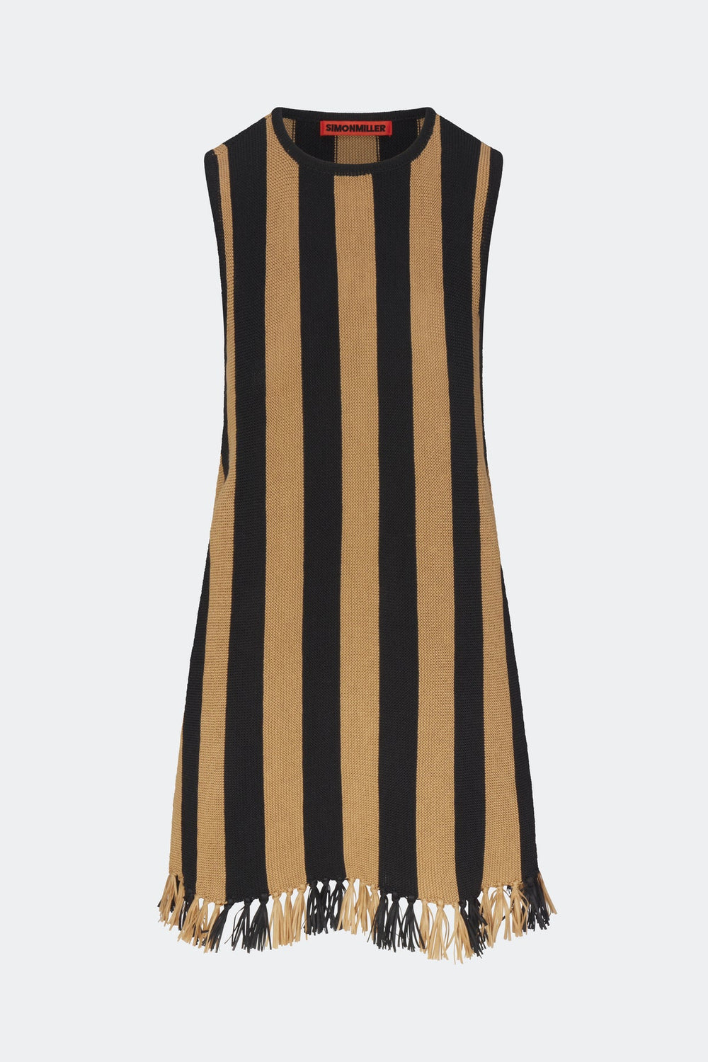Moji Stripe Tassel Mini Dress - Black/Natural Combo