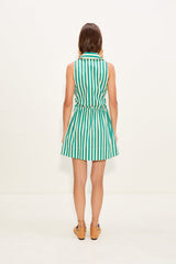 Inna Sleeveless Poplin Mini Dress - Teal/Cream Stripe