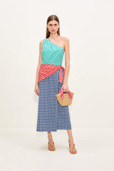 Belem Poplin Midi Dress - Teal Gingham Multi