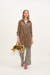 Kena Poplin Dress - Black/Tan Stripe