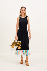 Thea Knit Fringe Dress - Black Multi