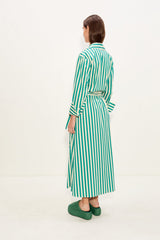 Anya Poplin Wrap Dress - Teal/Cream Stripe