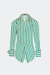 Loch Poplin Button Up - Teal/Cream Stripe
