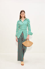 Loch Poplin Button Up - Teal/Cream Stripe