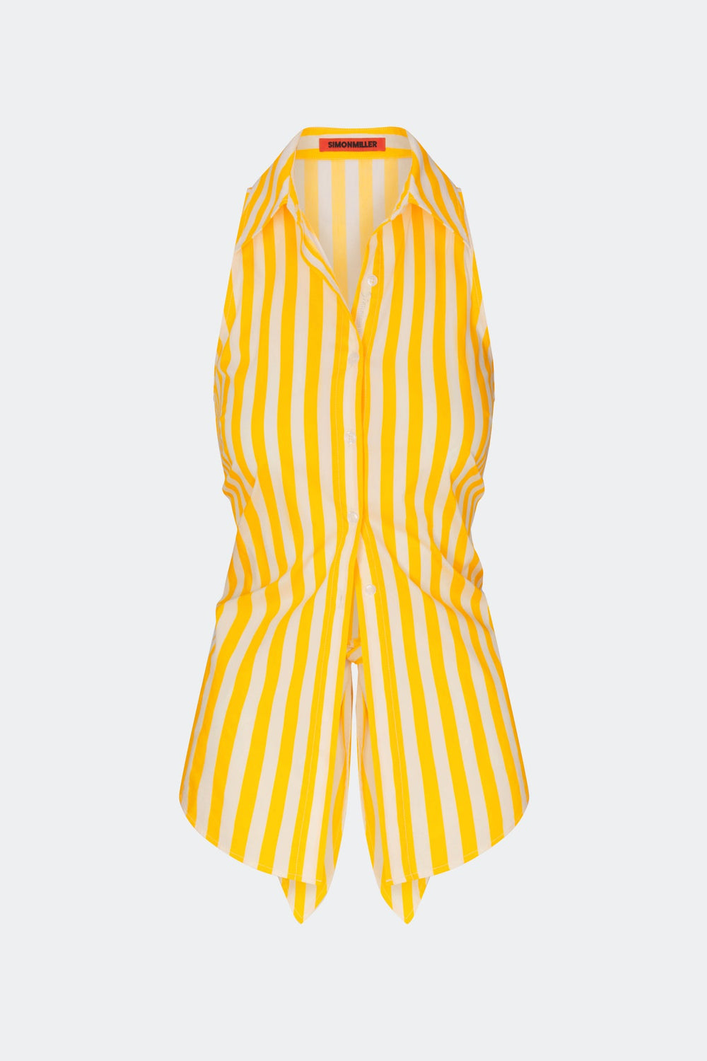 Loch Sleeveless Poplin Button Up - Sungold/Ecru Stripe