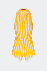 Loch Sleeveless Poplin Button Up - Sungold/Ecru Stripe
