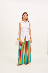 Loch Sleeveless Poplin Button Up - MACADAMIA