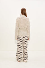Anya Crepe Wrap Top - Macadamia/Black Polka Dot