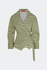Anya Poplin Wrap Top - Peridot/Ebony Gingham