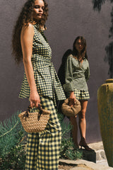 Inna Sleeveless Poplin Top - Peridot/Ebony Gingham