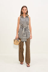 Pia Poplin Pant - Black/Tan Stripe