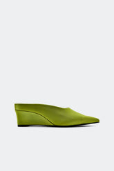 Satin Pointed Gala Wedge - Moss