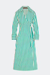 Anya Poplin Wrap Dress - Teal/Cream Stripe