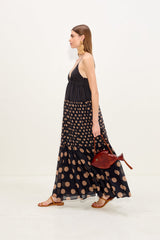 Romi Chiffon Maxi Dress - Black/Tan Polka Dot