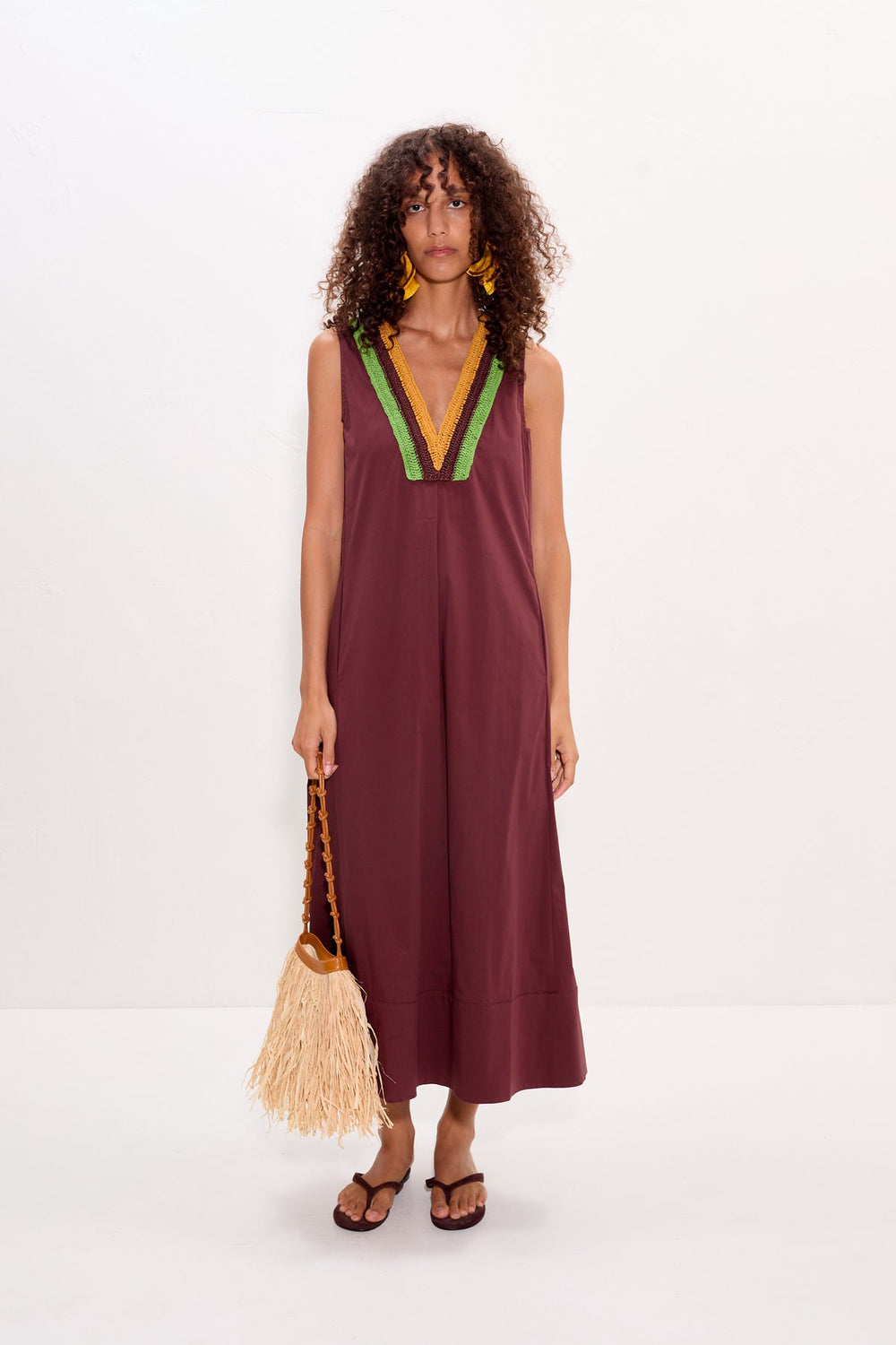 Mar Crochet Poplin Dress - Choco Brown