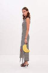 Sabine Fringe Knit Dress - Black/White Stripe