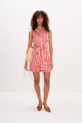 Inna Sleeveless Poplin Mini Dress - Venetian Red Stripe