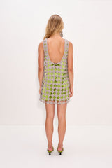 Sina Crochet Mini Dress - Moss/Satellite Silver