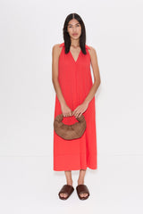 Nava Poplin Midi Dress - CHERRY RED