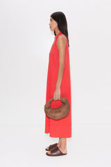 Nava Poplin Midi Dress - CHERRY RED