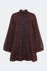 Joplin Chiffon Mini Dress - CHOCO BROWN LEOPARD