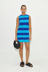 Moji Knit Mini Dress - BLUE TONAL WAVE STRIPE
