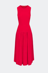 Yanez Poplin Combo Dress - CHERRY RED