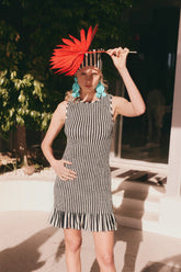 Belle Smocked Mini Dress - BLACK/WHITE STRIPE