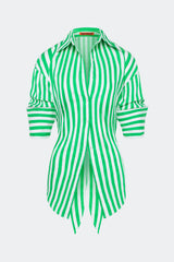 Loch Poplin Button Up - Grass Green/Macadamia