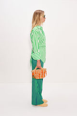 Loch Poplin Button Up - Grass Green/Macadamia