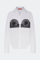 Maren Poplin Crochet Button Up - Macadamia