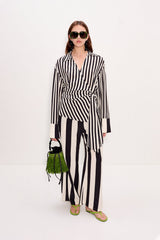 Nella Wide Leg Pant - Black/White Stripe