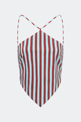 Kit Poplin Tie Top - Salted Blue/Crimson