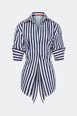 Loch Poplin Button Up - Navy/Cream Stripe