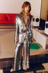 Nella Sequin Wide Leg Pant - SATELLITE SILVER