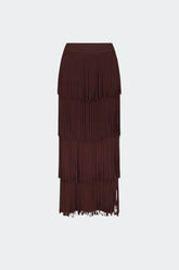 Za Za Knit Fringe Skirt - CHOCO BROWN