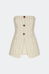 Mori Strapless Linen Top - CREAM PINSTRIPE