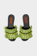 Island Fringe Salerno Sandal - Moss Green/Black