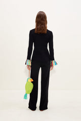 Cara Knit Fringe Cardigan - Black Multi