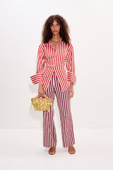 Pia Poplin Pant - Bordeaux Stripe