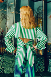Loch Poplin Button Up - Grass Green/Macadamia