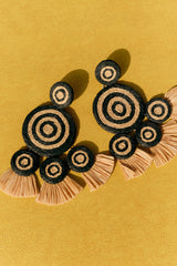 Raffia Fringe Deco Earring - Black/Natural