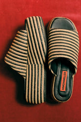 Raffia Cloudy Platform - Black/White Micro Stripe