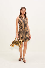 Inna Sleeveless Poplin Mini Dress - Black/Tan Stripe
