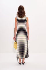 Sabine Fringe Knit Dress - Black/White Stripe