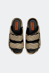 Raffia Cro Slide - Black/White Micro Stripe