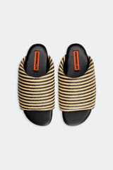Stripe Raffia Bubble Slide - Black/White Micro Stripe