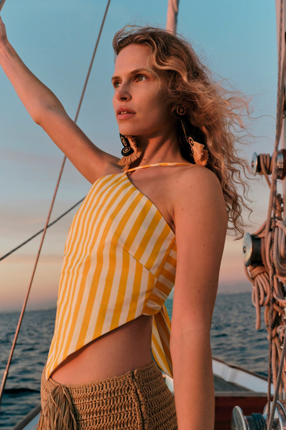 Kit Poplin Tie Top - Sungold/Ecru Stripe